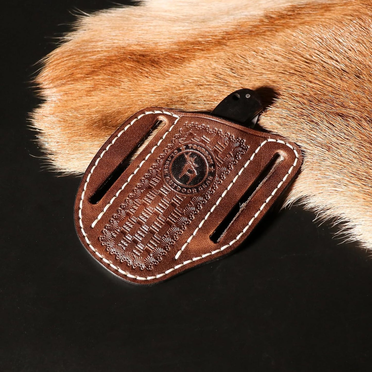 Tourbn Leather Pocket Folding Knife Sheath for Belt EDC Holster Man Cross Draw Right Side Carry Open Top Trapper Knives Carrier