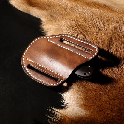 Tourbn Leather Pocket Folding Knife Sheath for Belt EDC Holster Man Cross Draw Right Side Carry Open Top Trapper Knives Carrier