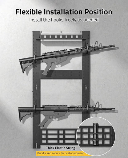 Gun Rack for Wall, Indoor Gun Rack Wall Mount with Shelf & Accessory Panel, Horizontal Heavy-Duty Gun Display Holder for Rifle/Shotgun, Gear Wall Mounted