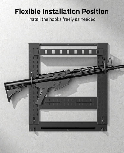 Gun Rack for Wall, Indoor Gun Rack Wall Mount with Shelf & Accessory Panel, Horizontal Heavy-Duty Gun Display Holder for Rifle/Shotgun, Gear Wall Mounted
