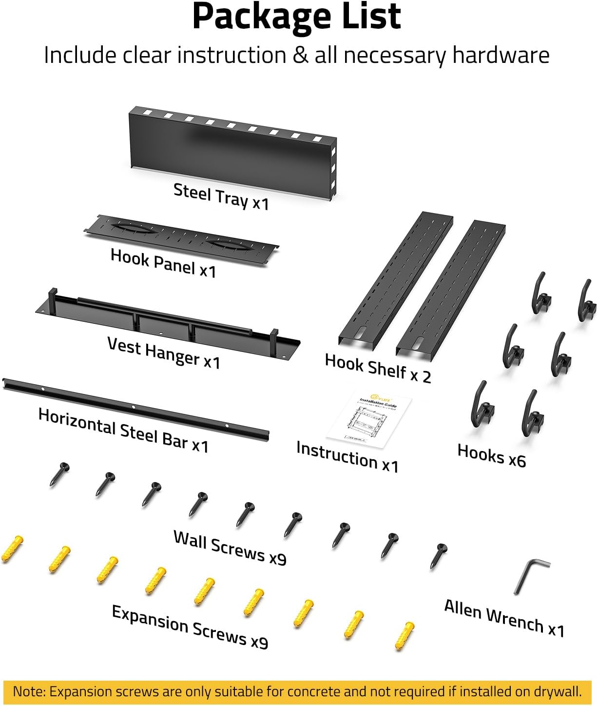 Gun Rack for Wall, Indoor Gun Rack Wall Mount with Shelf & Accessory Panel, Horizontal Heavy-Duty Gun Display Holder for Rifle/Shotgun, Gear Wall Mounted