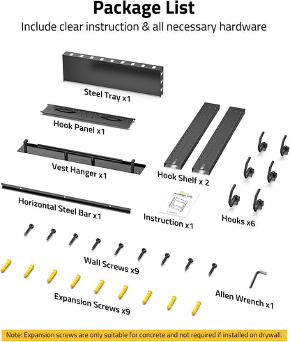 Gun Rack for Wall, Indoor Gun Rack Wall Mount with Shelf & Accessory Panel, Horizontal Heavy-Duty Gun Display Holder for Rifle/Shotgun, Gear Wall Mounted