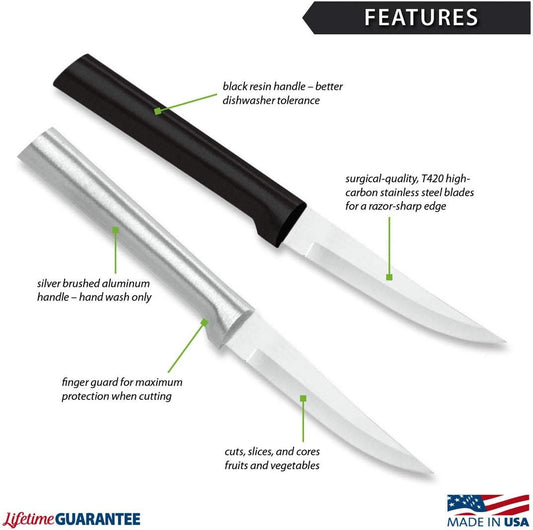 Heavy Duty Paring Knife (W203), Black Handle | 3.25" Stainless Steel Blade, Black Resin Handle