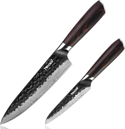 2-Piece Japanese Chef Knife Set, 9Cr18MoV High Carbon Stainless Steel Blades with Ergonomic Pakkawood Handles, Ultra Sharp 8-Inch Chef & 5-Inch Utility Kitchen Knives for Daily Meal Prep