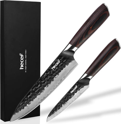 2-Piece Japanese Chef Knife Set, 9Cr18MoV High Carbon Stainless Steel Blades with Ergonomic Pakkawood Handles, Ultra Sharp 8-Inch Chef & 5-Inch Utility Kitchen Knives for Daily Meal Prep