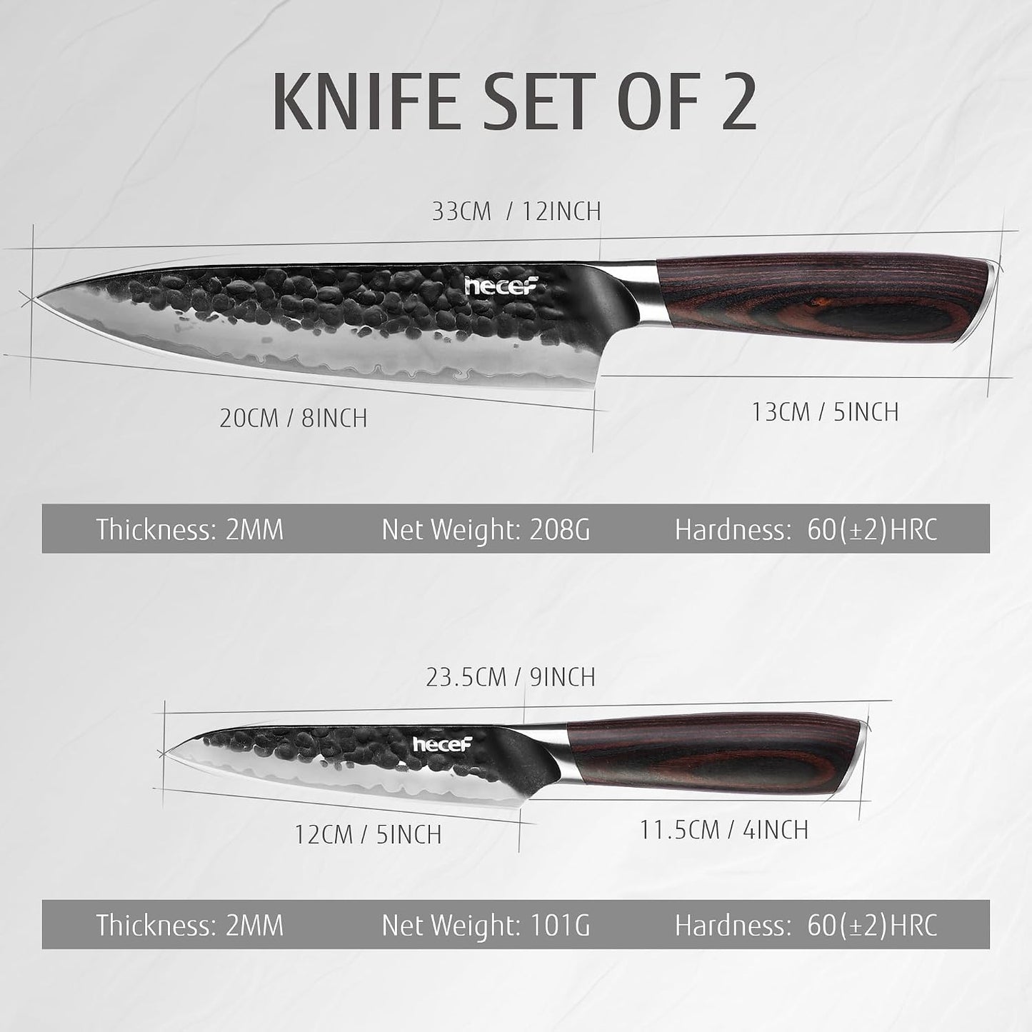 2-Piece Japanese Chef Knife Set, 9Cr18MoV High Carbon Stainless Steel Blades with Ergonomic Pakkawood Handles, Ultra Sharp 8-Inch Chef & 5-Inch Utility Kitchen Knives for Daily Meal Prep