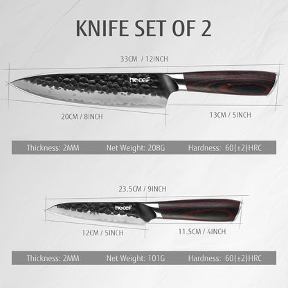 2-Piece Japanese Chef Knife Set, 9Cr18MoV High Carbon Stainless Steel Blades with Ergonomic Pakkawood Handles, Ultra Sharp 8-Inch Chef & 5-Inch Utility Kitchen Knives for Daily Meal Prep