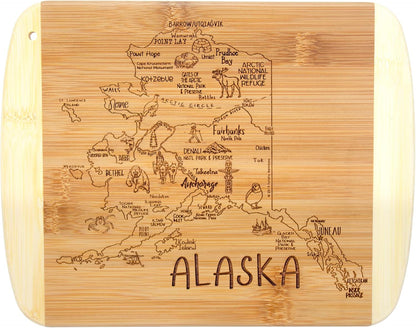 A Slice of Life New Jersey Engraved Map Cutting Board | 11” x 8.75” charcuterie board with engraved state map artwork. Smooth reverse side for food prep. Hang tie for wall display. - Colors B