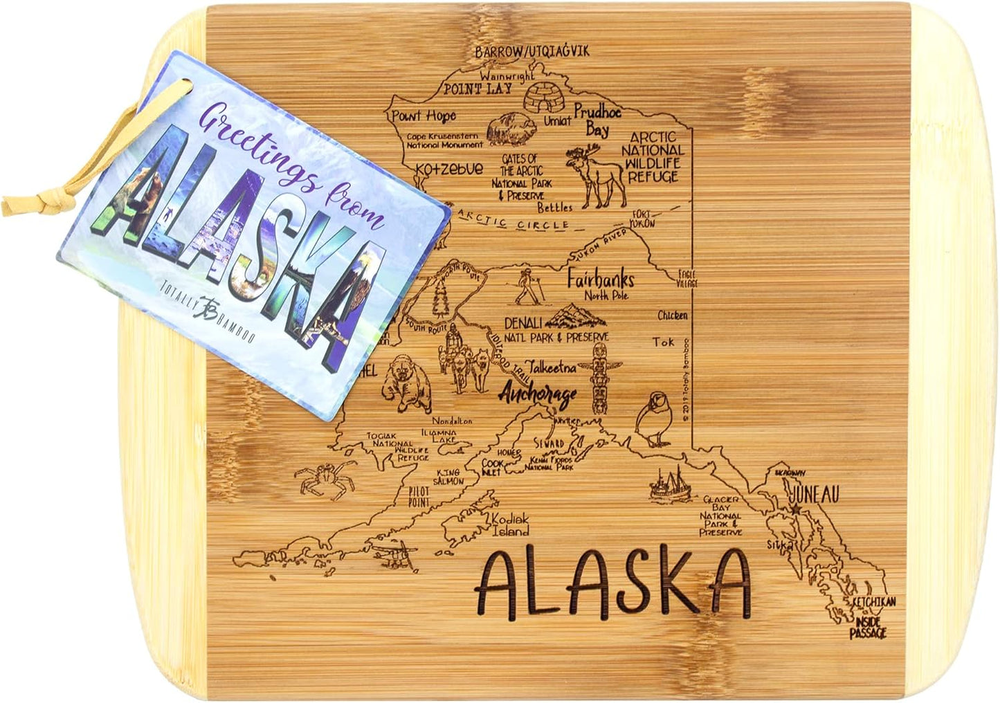 A Slice of Life New Jersey Engraved Map Cutting Board | 11” x 8.75” charcuterie board with engraved state map artwork. Smooth reverse side for food prep. Hang tie for wall display. - Colors B