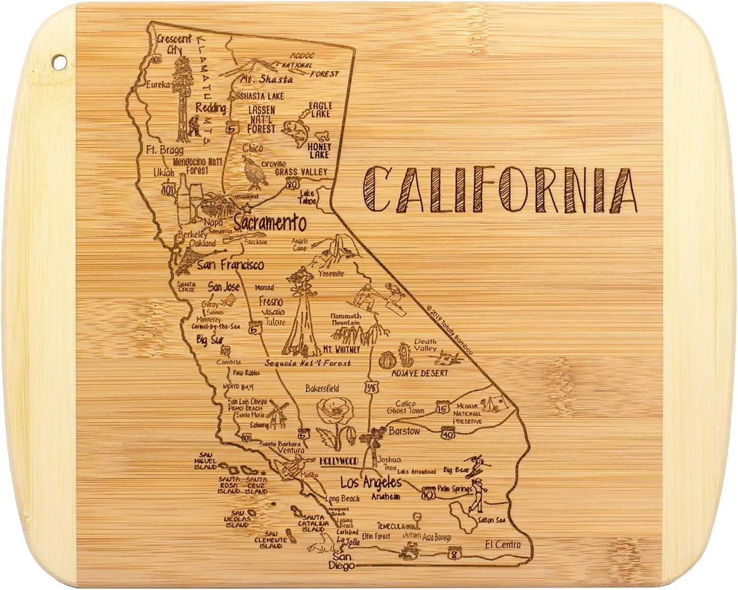 A Slice of Life New Jersey Engraved Map Cutting Board | 11” x 8.75” charcuterie board with engraved state map artwork. Smooth reverse side for food prep. Hang tie for wall display. - Colors B