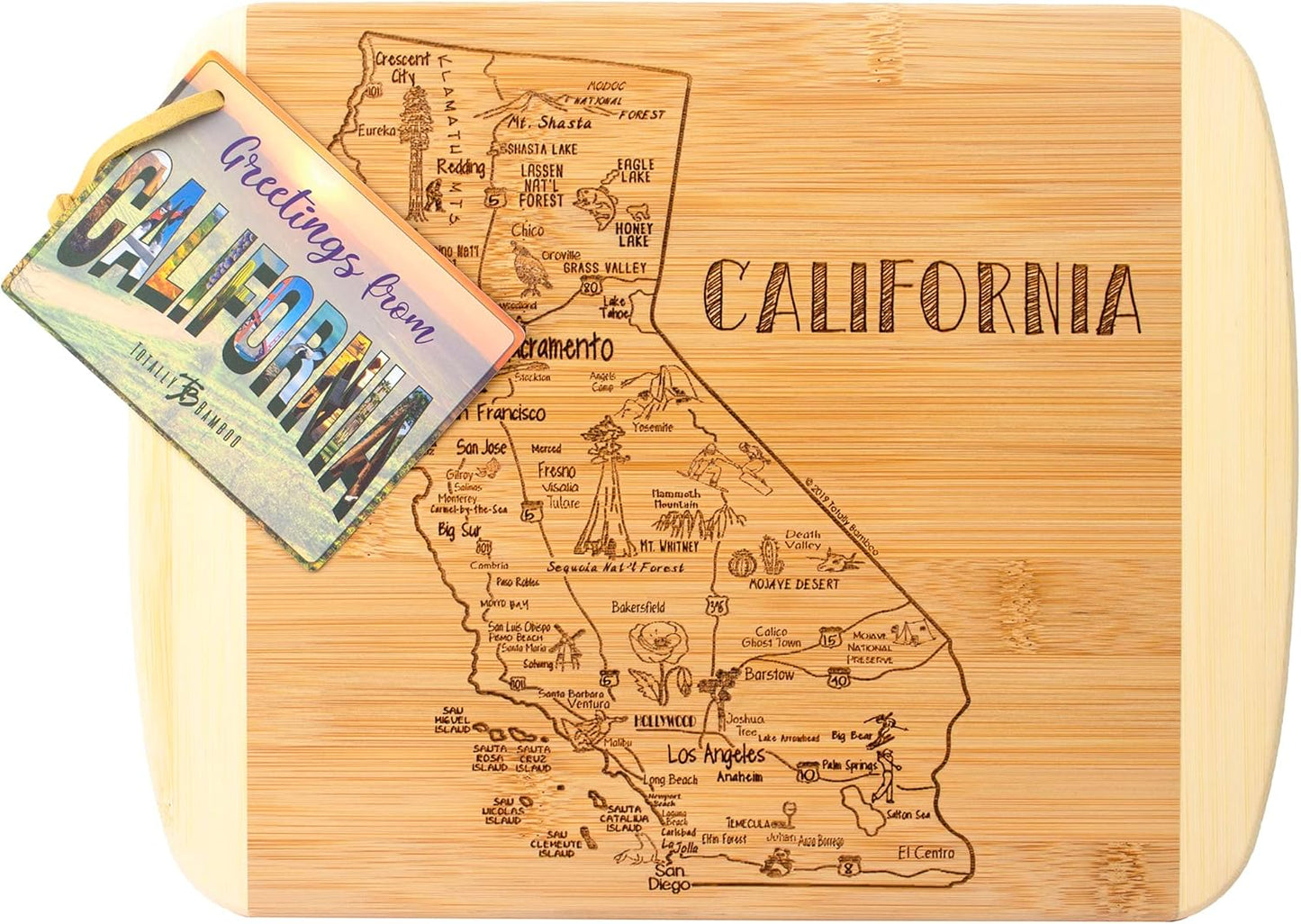 A Slice of Life New Jersey Engraved Map Cutting Board | 11” x 8.75” charcuterie board with engraved state map artwork. Smooth reverse side for food prep. Hang tie for wall display. - Colors B
