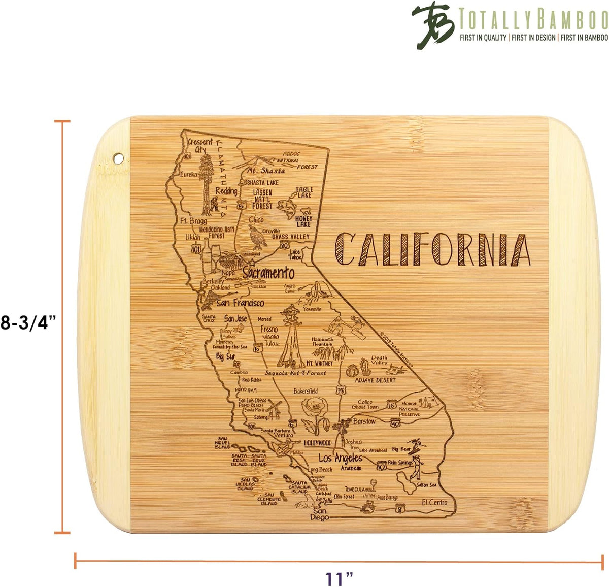 A Slice of Life New Jersey Engraved Map Cutting Board | 11” x 8.75” charcuterie board with engraved state map artwork. Smooth reverse side for food prep. Hang tie for wall display. - Colors B