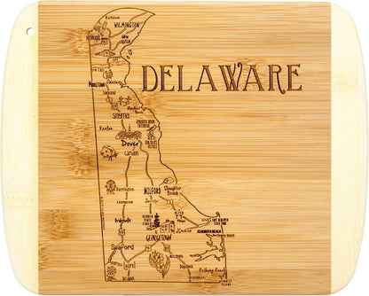 A Slice of Life New Jersey Engraved Map Cutting Board | 11” x 8.75” charcuterie board with engraved state map artwork. Smooth reverse side for food prep. Hang tie for wall display. - Colors B