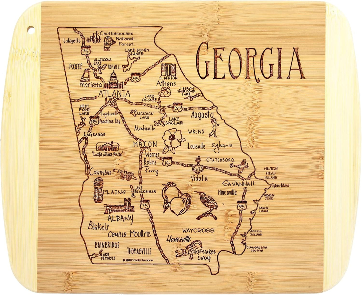 A Slice of Life New Jersey Engraved Map Cutting Board | 11” x 8.75” charcuterie board with engraved state map artwork. Smooth reverse side for food prep. Hang tie for wall display. - Colors B