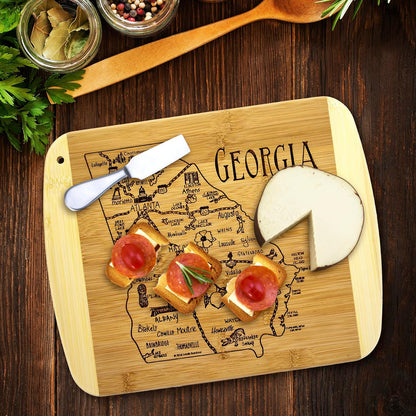 A Slice of Life New Jersey Engraved Map Cutting Board | 11” x 8.75” charcuterie board with engraved state map artwork. Smooth reverse side for food prep. Hang tie for wall display. - Colors B