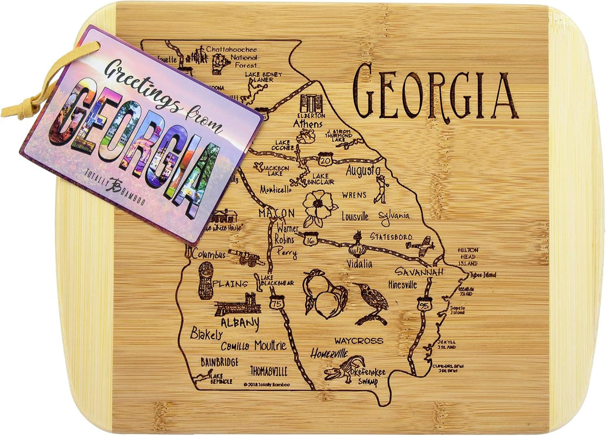 A Slice of Life New Jersey Engraved Map Cutting Board | 11” x 8.75” charcuterie board with engraved state map artwork. Smooth reverse side for food prep. Hang tie for wall display. - Colors B