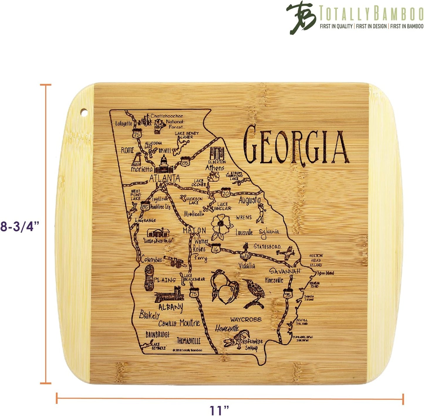 A Slice of Life New Jersey Engraved Map Cutting Board | 11” x 8.75” charcuterie board with engraved state map artwork. Smooth reverse side for food prep. Hang tie for wall display. - Colors B