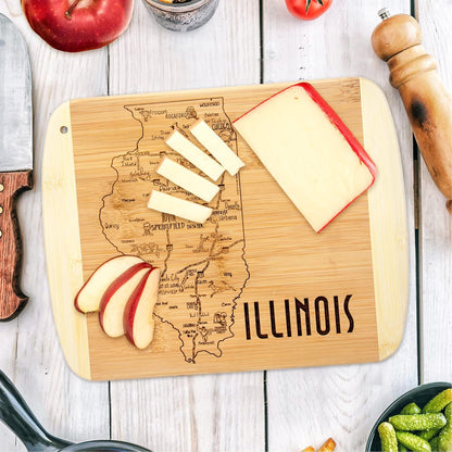 A Slice of Life New Jersey Engraved Map Cutting Board | 11” x 8.75” charcuterie board with engraved state map artwork. Smooth reverse side for food prep. Hang tie for wall display. - Colors B