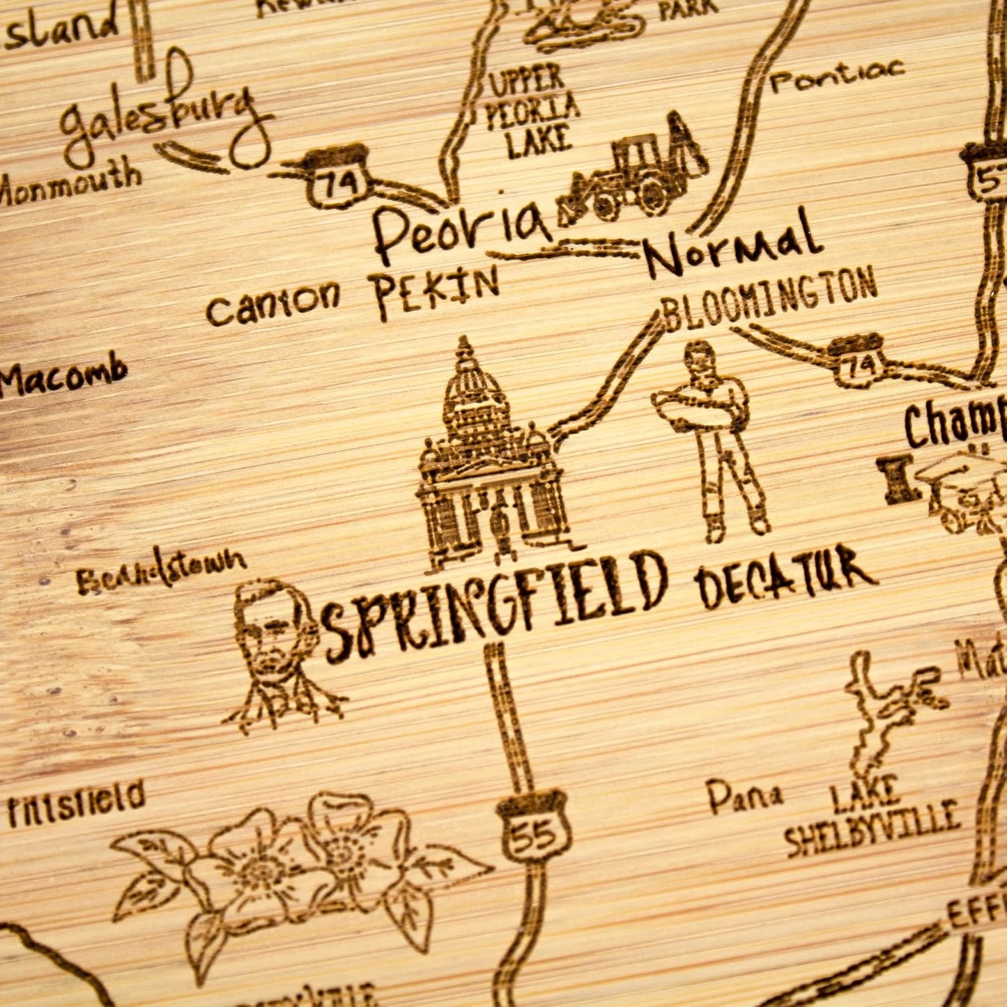 A Slice of Life New Jersey Engraved Map Cutting Board | 11” x 8.75” charcuterie board with engraved state map artwork. Smooth reverse side for food prep. Hang tie for wall display. - Colors B