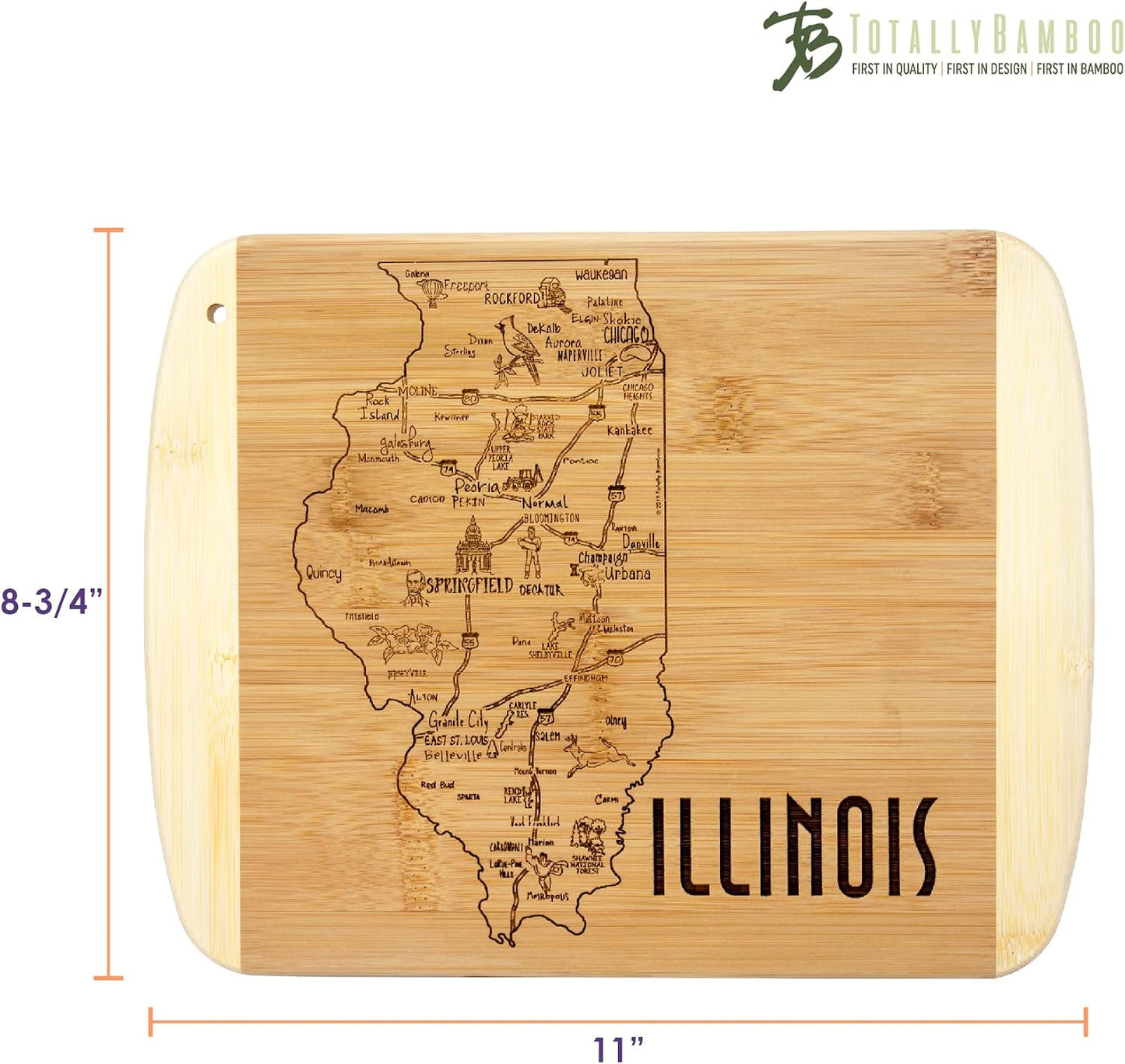 A Slice of Life New Jersey Engraved Map Cutting Board | 11” x 8.75” charcuterie board with engraved state map artwork. Smooth reverse side for food prep. Hang tie for wall display. - Colors B
