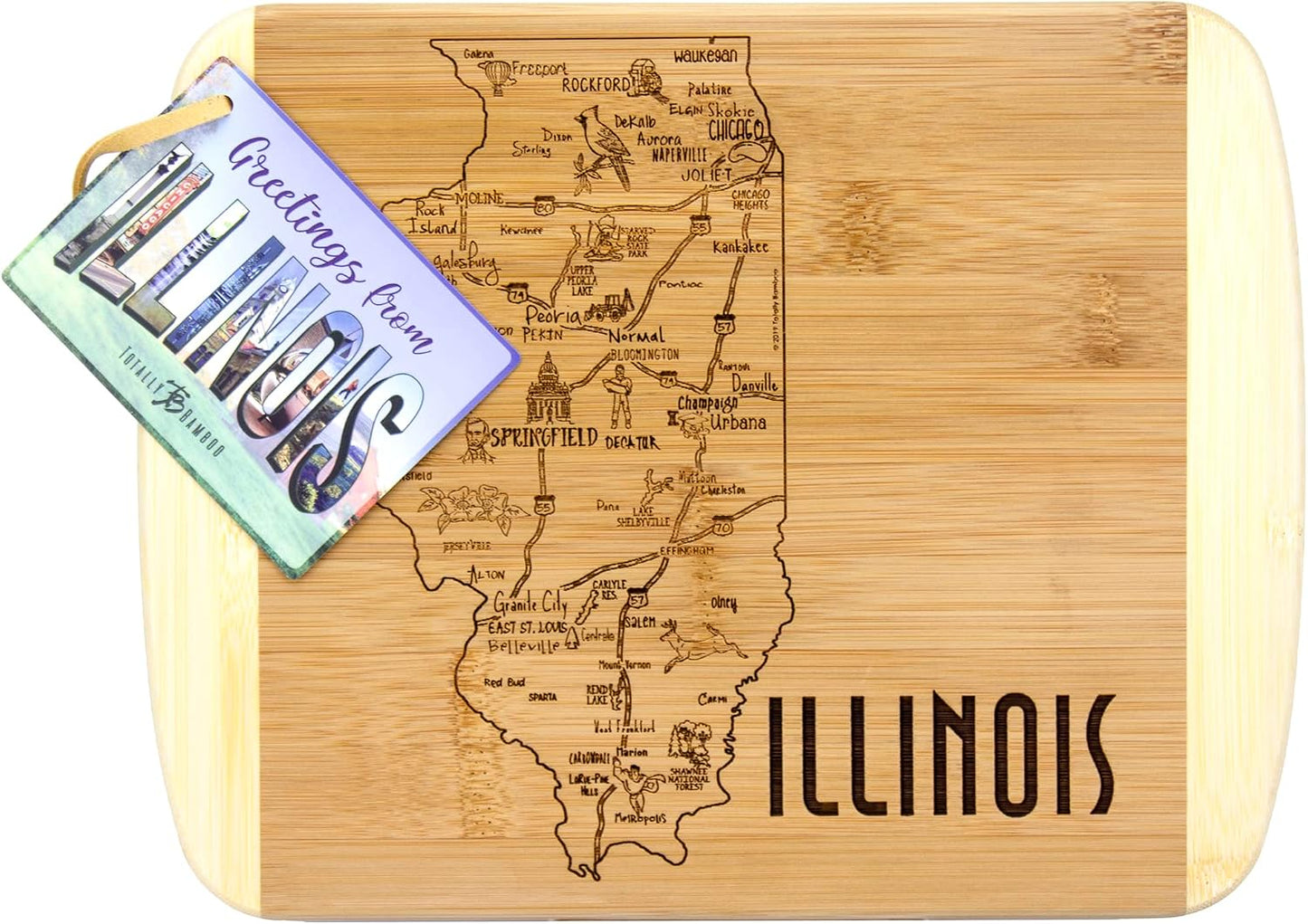 A Slice of Life New Jersey Engraved Map Cutting Board | 11” x 8.75” charcuterie board with engraved state map artwork. Smooth reverse side for food prep. Hang tie for wall display. - Colors B