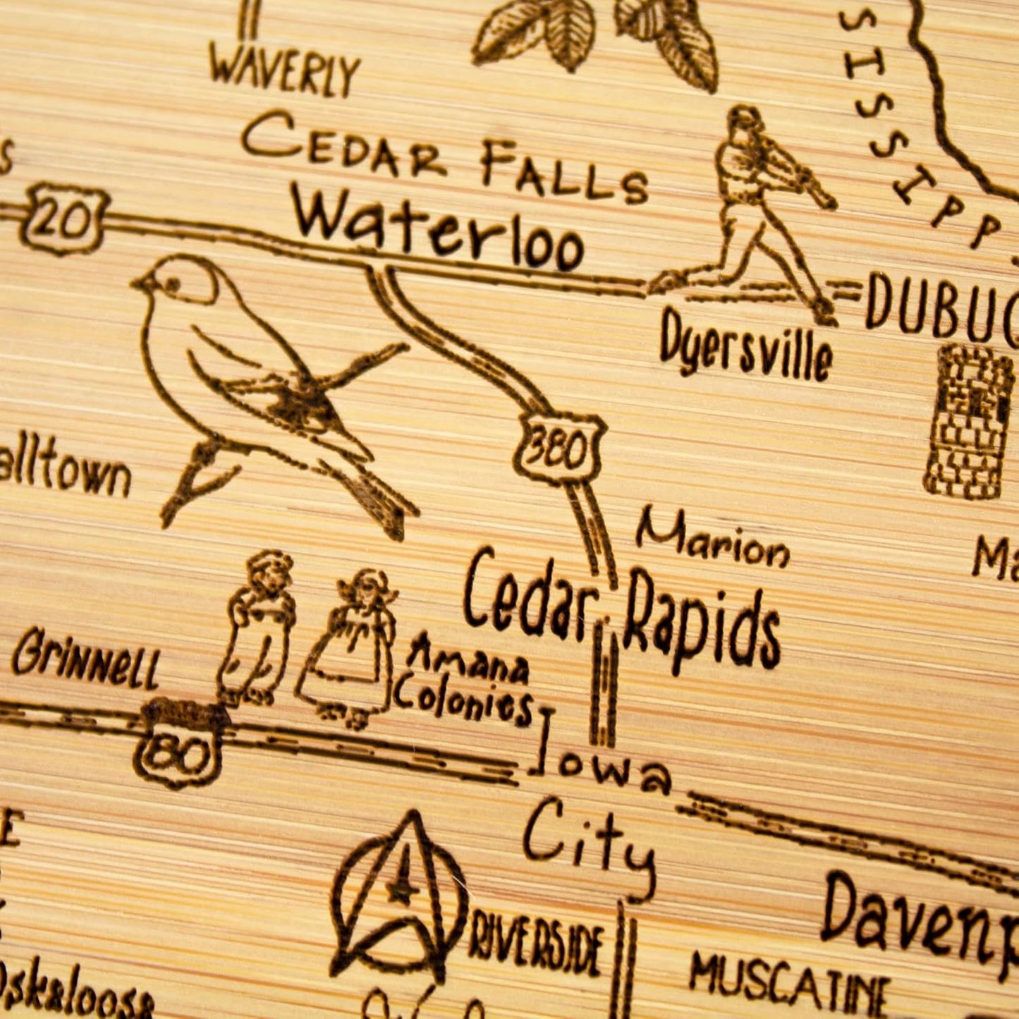 A Slice of Life New Jersey Engraved Map Cutting Board | 11” x 8.75” charcuterie board with engraved state map artwork. Smooth reverse side for food prep. Hang tie for wall display. - Colors B