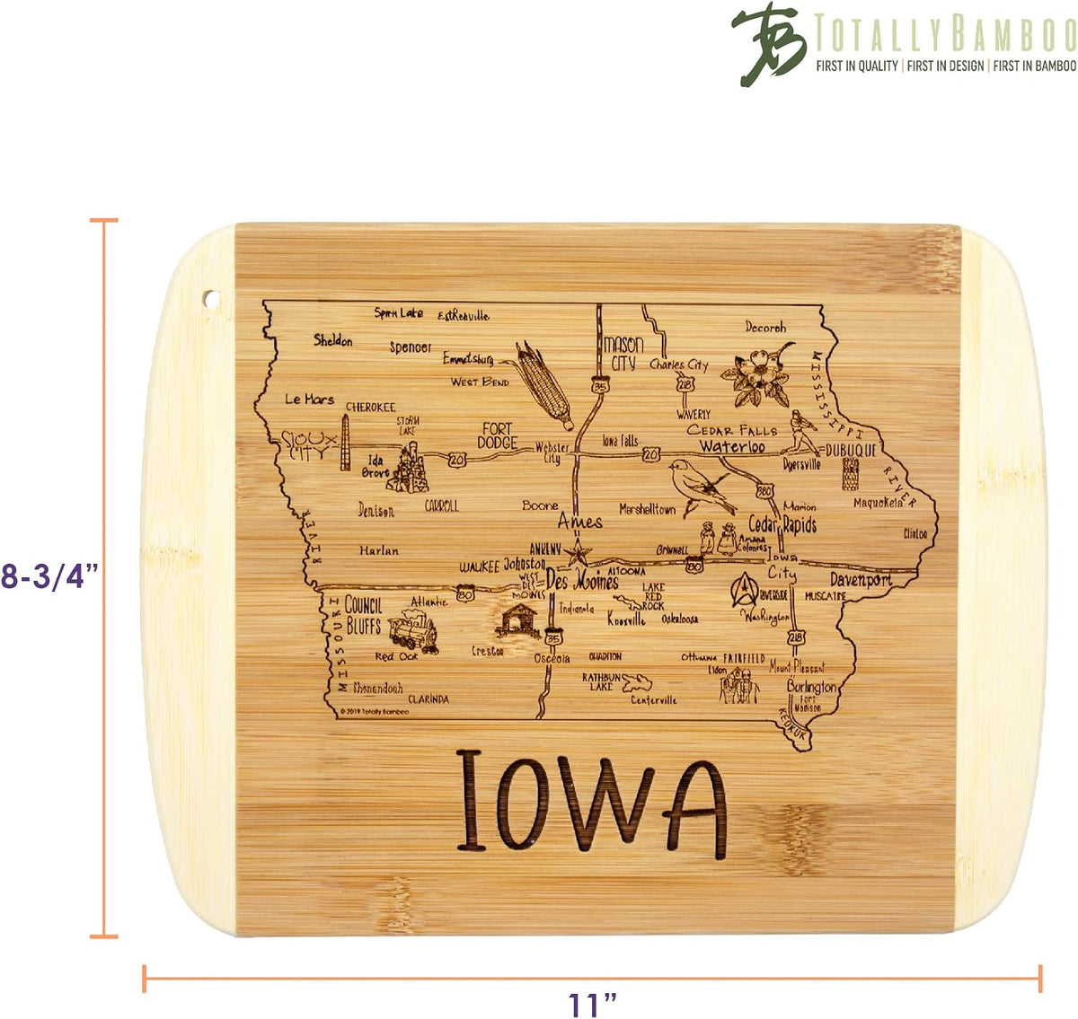 A Slice of Life New Jersey Engraved Map Cutting Board | 11” x 8.75” charcuterie board with engraved state map artwork. Smooth reverse side for food prep. Hang tie for wall display. - Colors B