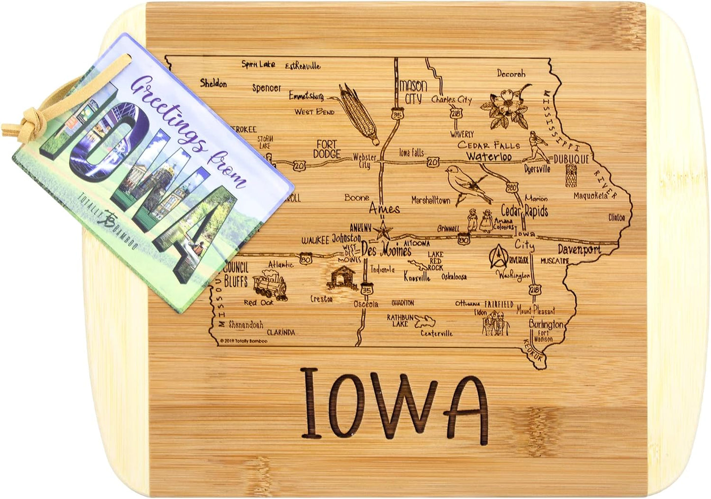 A Slice of Life New Jersey Engraved Map Cutting Board | 11” x 8.75” charcuterie board with engraved state map artwork. Smooth reverse side for food prep. Hang tie for wall display. - Colors B