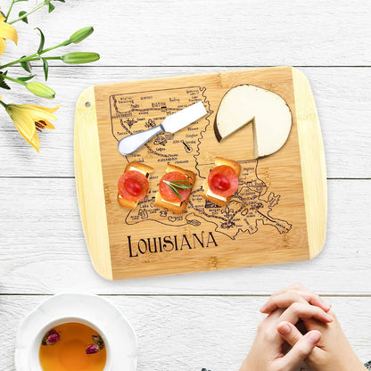 A Slice of Life New Jersey Engraved Map Cutting Board | 11” x 8.75” charcuterie board with engraved state map artwork. Smooth reverse side for food prep. Hang tie for wall display. - Colors B