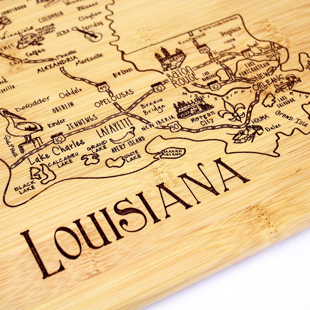 A Slice of Life New Jersey Engraved Map Cutting Board | 11” x 8.75” charcuterie board with engraved state map artwork. Smooth reverse side for food prep. Hang tie for wall display. - Colors B