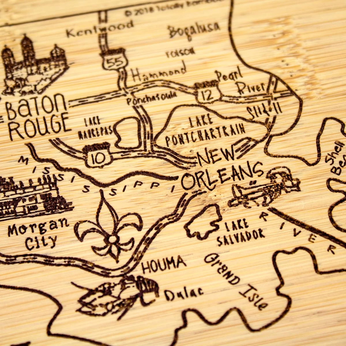 A Slice of Life New Jersey Engraved Map Cutting Board | 11” x 8.75” charcuterie board with engraved state map artwork. Smooth reverse side for food prep. Hang tie for wall display. - Colors B