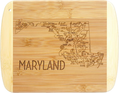 A Slice of Life New Jersey Engraved Map Cutting Board | 11” x 8.75” charcuterie board with engraved state map artwork. Smooth reverse side for food prep. Hang tie for wall display. - Colors B