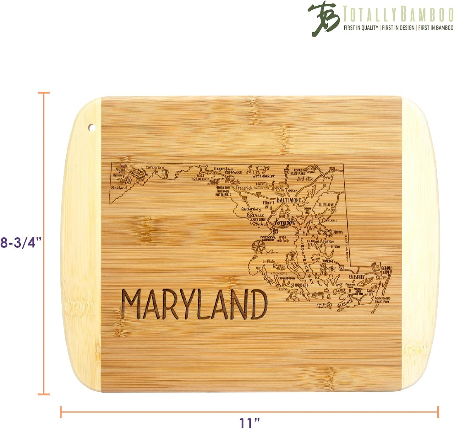 A Slice of Life New Jersey Engraved Map Cutting Board | 11” x 8.75” charcuterie board with engraved state map artwork. Smooth reverse side for food prep. Hang tie for wall display. - Colors B