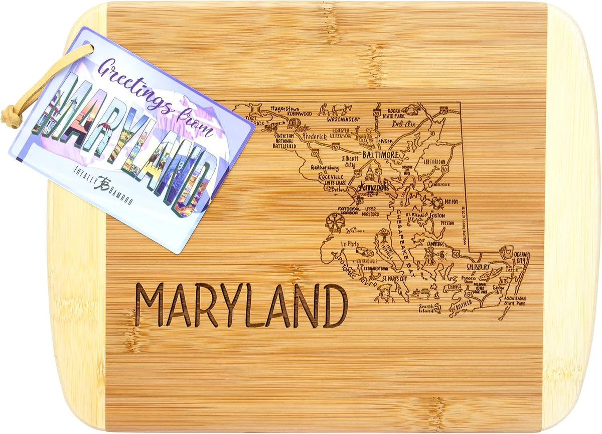 A Slice of Life New Jersey Engraved Map Cutting Board | 11” x 8.75” charcuterie board with engraved state map artwork. Smooth reverse side for food prep. Hang tie for wall display. - Colors B