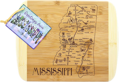 A Slice of Life New Jersey Engraved Map Cutting Board | 11” x 8.75” charcuterie board with engraved state map artwork. Smooth reverse side for food prep. Hang tie for wall display. - Colors B