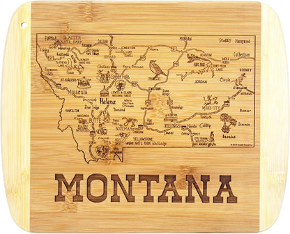 A Slice of Life New Jersey Engraved Map Cutting Board | 11” x 8.75” charcuterie board with engraved state map artwork. Smooth reverse side for food prep. Hang tie for wall display. - Colors B
