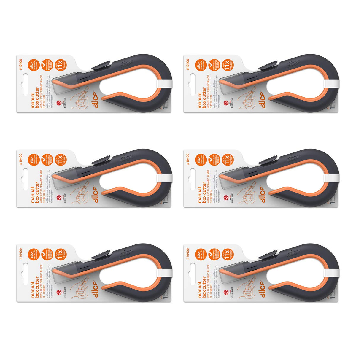 Slice - 10400 Box Cutter, 3 Position Manual Button with Ceramic Blade, Locking blade