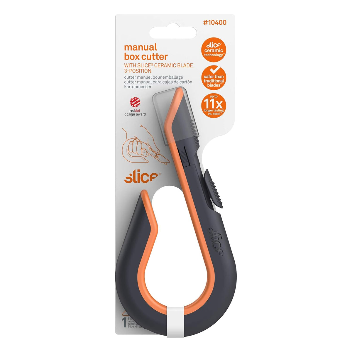 Slice - 10400 Box Cutter, 3 Position Manual Button with Ceramic Blade, Locking blade