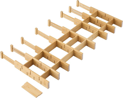Bamboo Drawer Dividers with Inserts kitchen drawer organizer Adjustable Expandable 8 Pack Organizer Set for Kitchen Bedroom Bathroom Office 8 Dividers with 16 Inserts (Natural, Large (18-22.5IN))