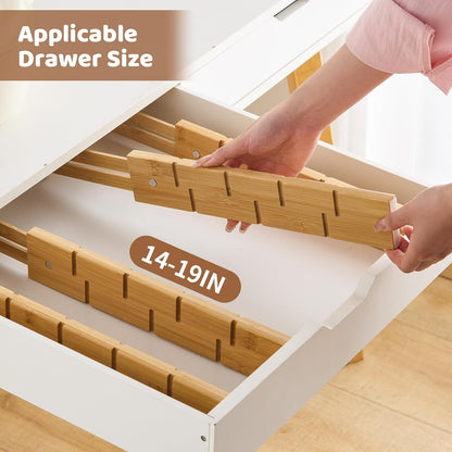 Bamboo Drawer Dividers with Inserts kitchen drawer organizer Adjustable Expandable 8 Pack Organizer Set for Kitchen Bedroom Bathroom Office 8 Dividers with 16 Inserts (Natural, Large (18-22.5IN))