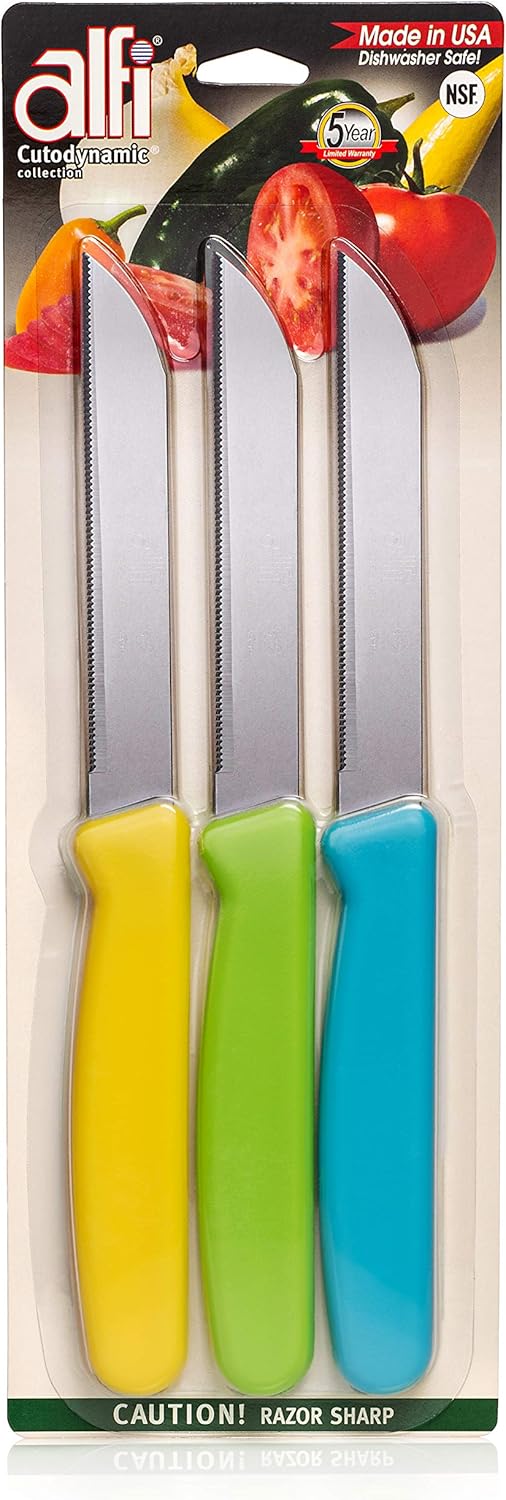 All-Purpose Knives Aerospace Precision Pointed Tip - Home And Kitchen Supplies - Serrated Steak Knives Set | Made in USA (Multicolor)