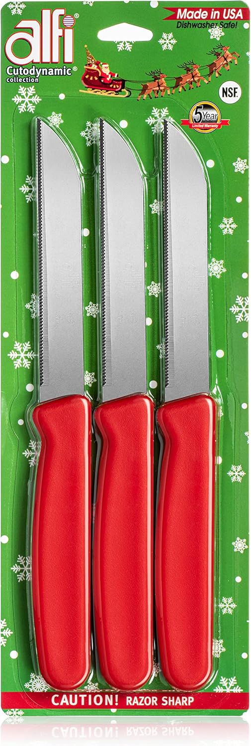 All-Purpose Knives Aerospace Precision Pointed Tip - Home And Kitchen Supplies - Serrated Steak Knives Set | Made in USA (Multicolor)