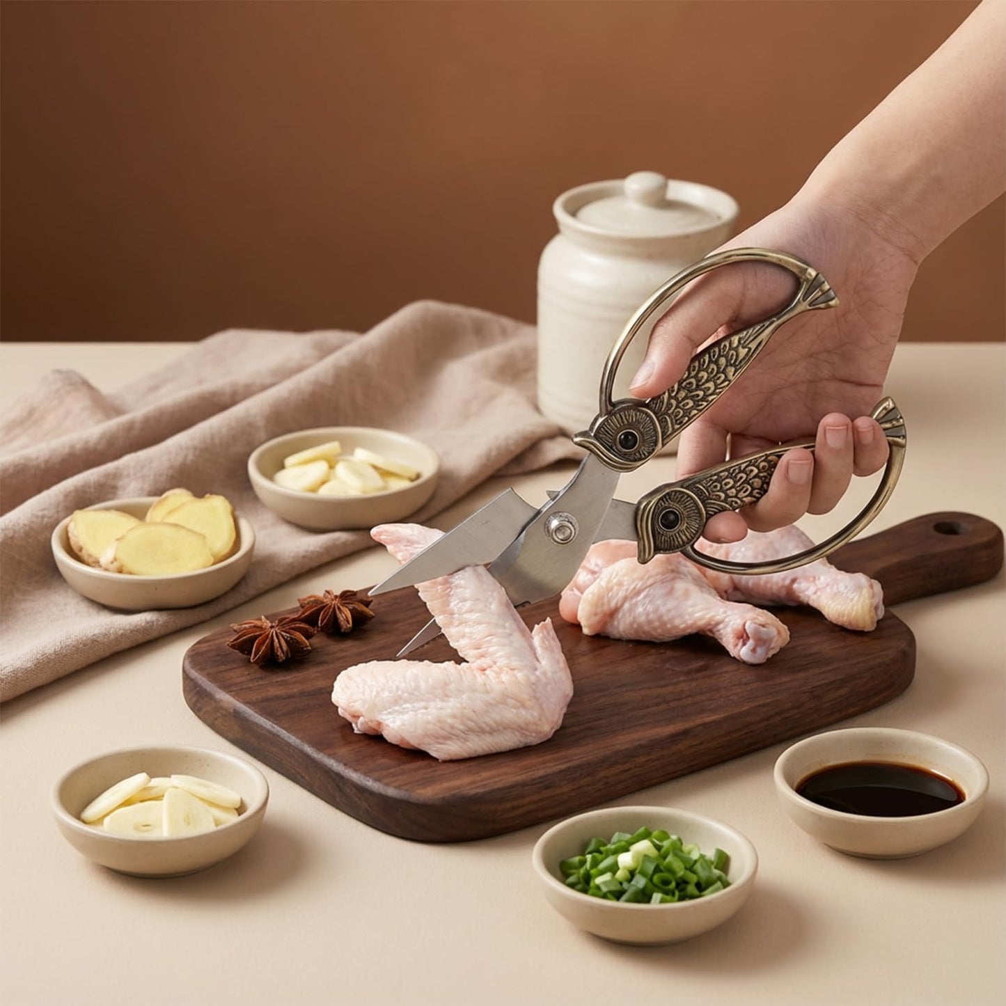 Owl Kitchen Scissors All Purpose, Stainless Steel Heavy Duty Sharp Shears for Meat, Chicken, Fish, Poultry, Herb, Bread (Gun-black, Large)