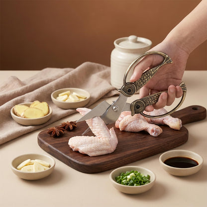 Owl Kitchen Scissors All Purpose, Stainless Steel Heavy Duty Sharp Shears for Meat, Chicken, Fish, Poultry, Herb, Bread (Gun-black, Large)