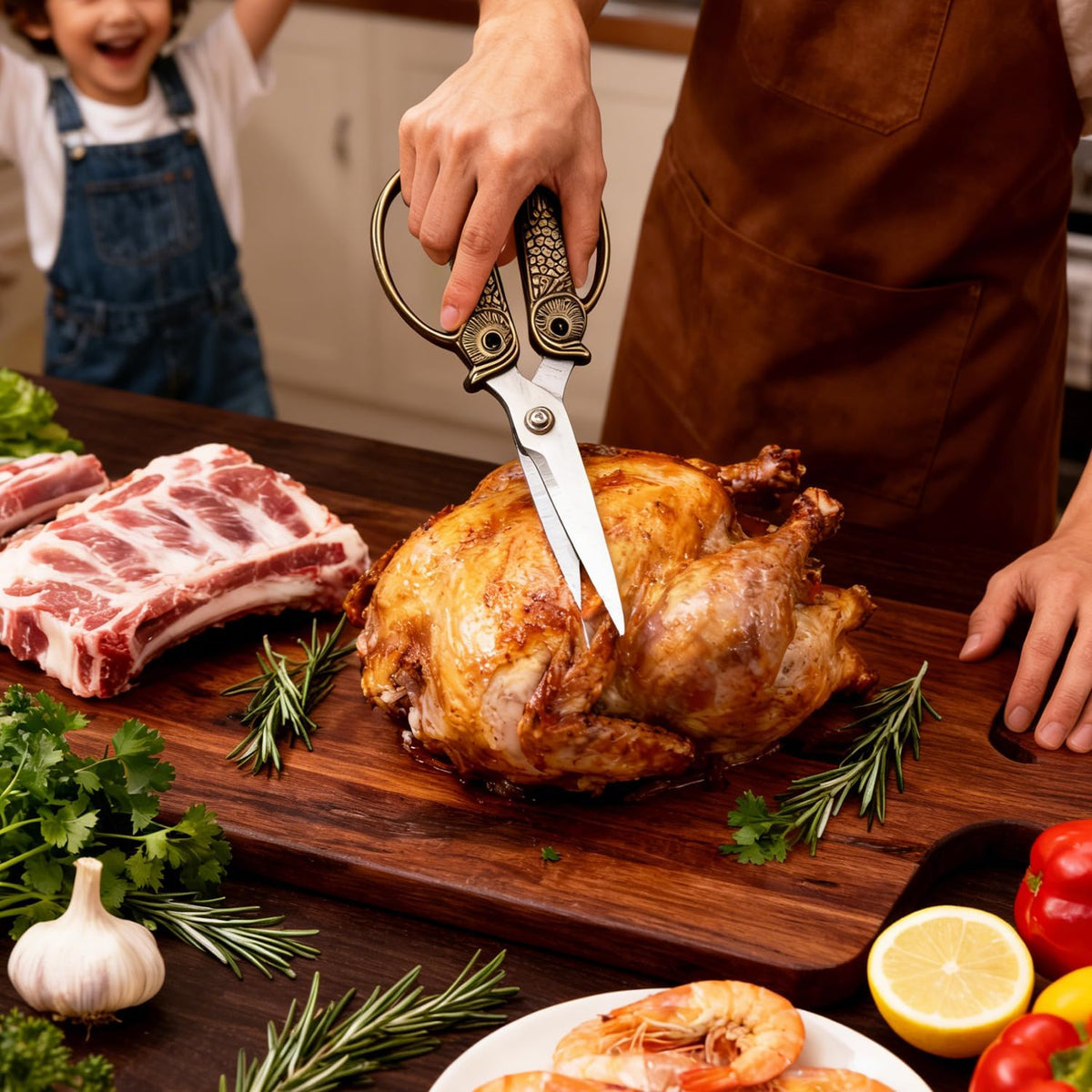 Owl Kitchen Scissors All Purpose, Stainless Steel Heavy Duty Sharp Shears for Meat, Chicken, Fish, Poultry, Herb, Bread (Gun-black, Large)