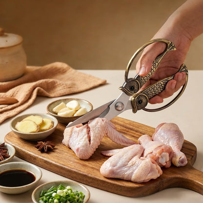 Owl Kitchen Scissors All Purpose, Stainless Steel Heavy Duty Sharp Shears for Meat, Chicken, Fish, Poultry, Herb, Bread (Gun-black, Large)