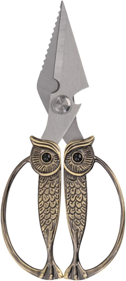 Owl Kitchen Scissors All Purpose, Stainless Steel Heavy Duty Sharp Shears for Meat, Chicken, Fish, Poultry, Herb, Bread (Gun-black, Large)