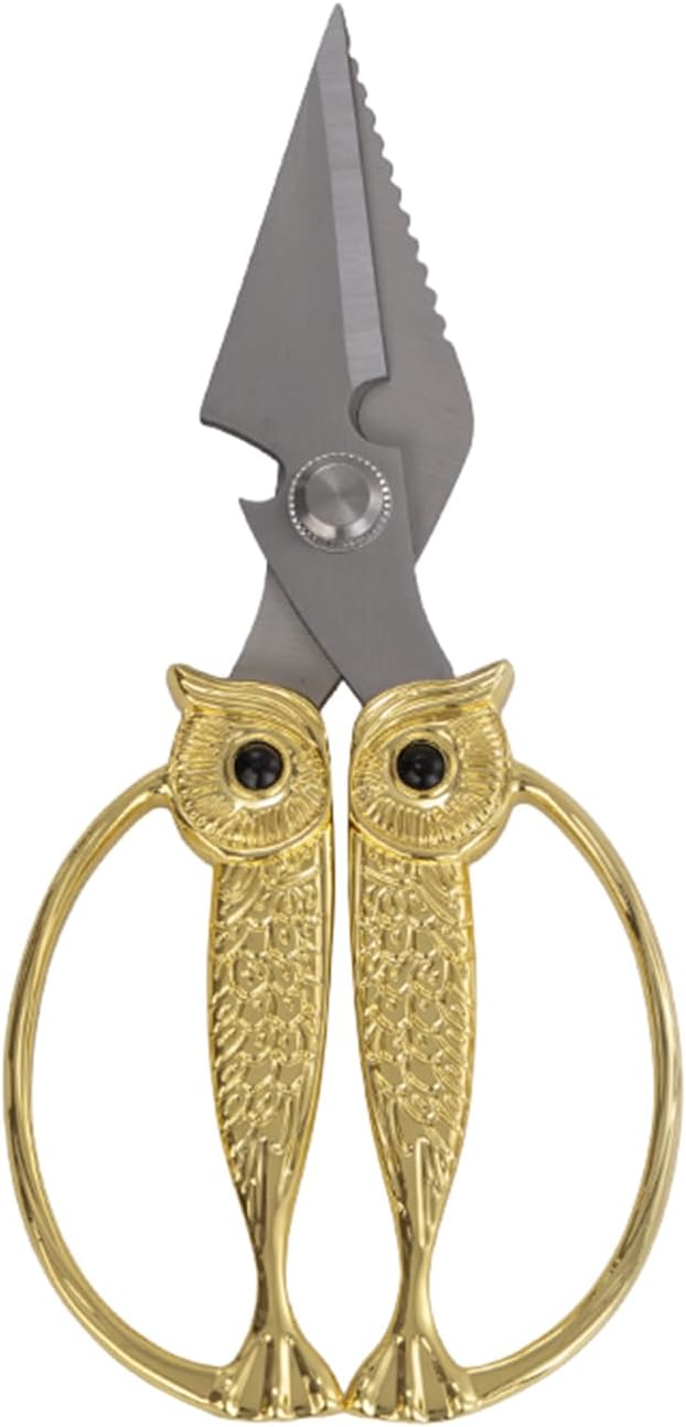 Owl Kitchen Scissors All Purpose, Stainless Steel Heavy Duty Sharp Shears for Meat, Chicken, Fish, Poultry, Herb, Bread (Gun-black, Large)