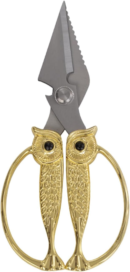 Owl Kitchen Scissors All Purpose, Stainless Steel Heavy Duty Sharp Shears for Meat, Chicken, Fish, Poultry, Herb, Bread (Gun-black, Large)