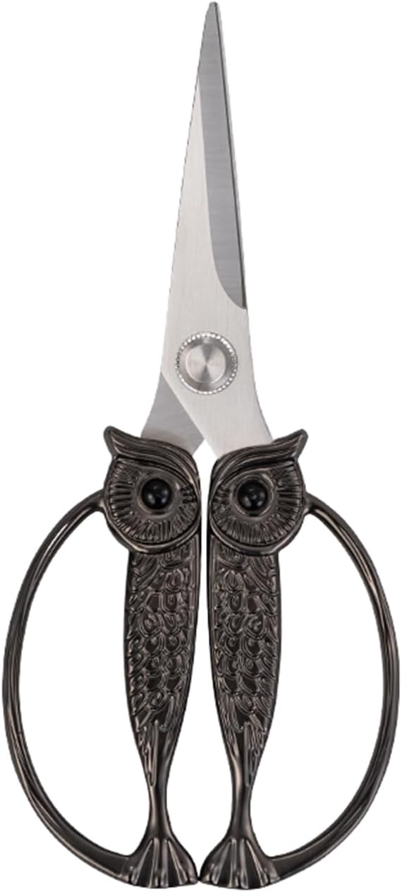 Owl Kitchen Scissors All Purpose, Stainless Steel Heavy Duty Sharp Shears for Meat, Chicken, Fish, Poultry, Herb, Bread (Gun-black, Large)